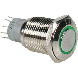 INTERRUPTEUR MÉTALLIQUE ROND SPDT 1NO 1NC - ANNEAU VERT - Velleman