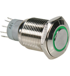 INTERRUPTEUR MÉTALLIQUE ROND SPDT 1NO 1NC - ANNEAU VERT - Velleman
