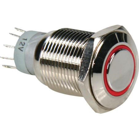 INTERRUPTEUR MÉTALLIQUE ROND SPDT 1NO 1NC - ANNEAU ROUGE - Velleman