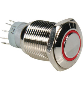 INTERRUPTEUR MÉTALLIQUE ROND SPDT 1NO 1NC - ANNEAU ROUGE - Velleman