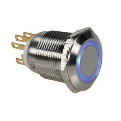BOUTON-POUSSOIR EN ACIER INOXYDABLE SPDT 1NO 1NC - ANNEAU BLEU - 19mm 