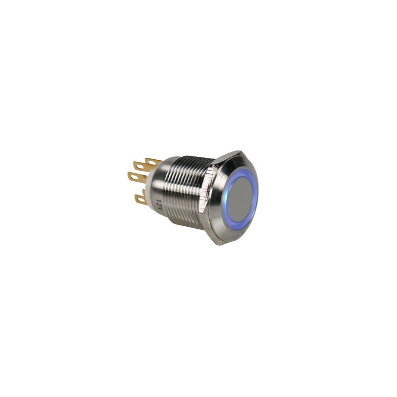 BOUTON-POUSSOIR EN ACIER INOXYDABLE SPDT 1NO 1NC - ANNEAU BLEU - 19mm