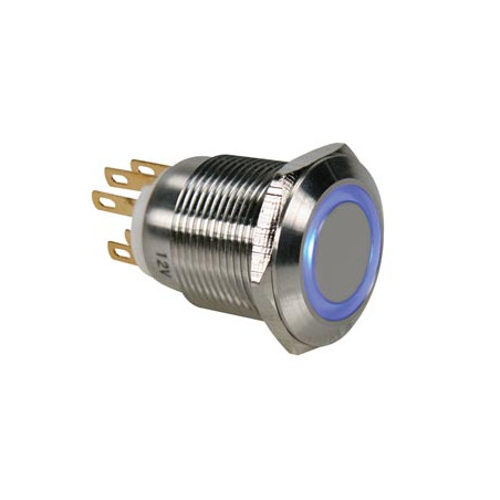 BOUTON-POUSSOIR EN ACIER INOXYDABLE SPDT 1NO 1NC - ANNEAU BLEU - 19mm 
