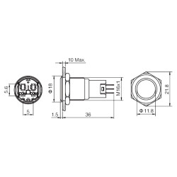 BOUTON-POUSSOIR EN ACIER INOXYDABLE SPDT 1NO 1NC - ANNEAU BLEU - 19mm