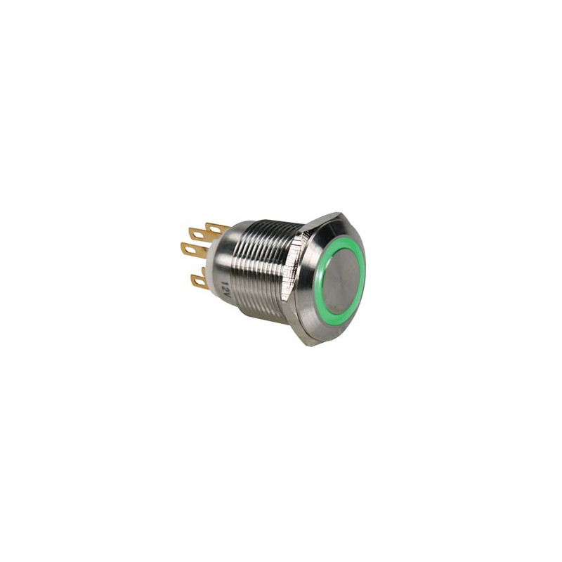 BOUTON-POUSSOIR EN ACIER INOXYDABLE SPDT 1NO 1NC - ANNEAU VERT - 19mm