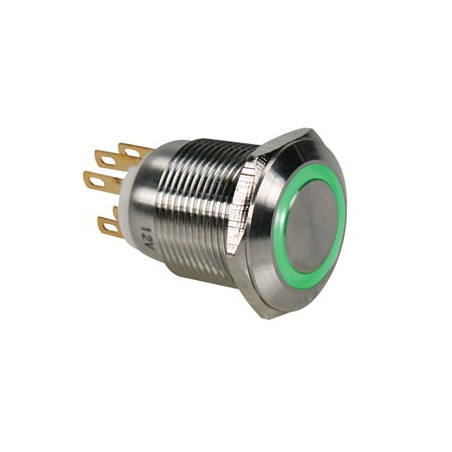BOUTON-POUSSOIR EN ACIER INOXYDABLE SPDT 1NO 1NC - ANNEAU VERT - 19mm 