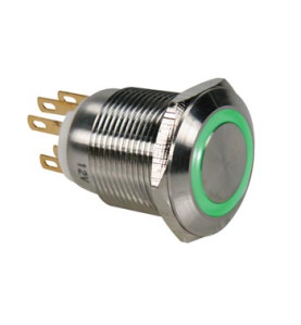 BOUTON-POUSSOIR EN ACIER INOXYDABLE SPDT 1NO 1NC - ANNEAU VERT - 19mm 