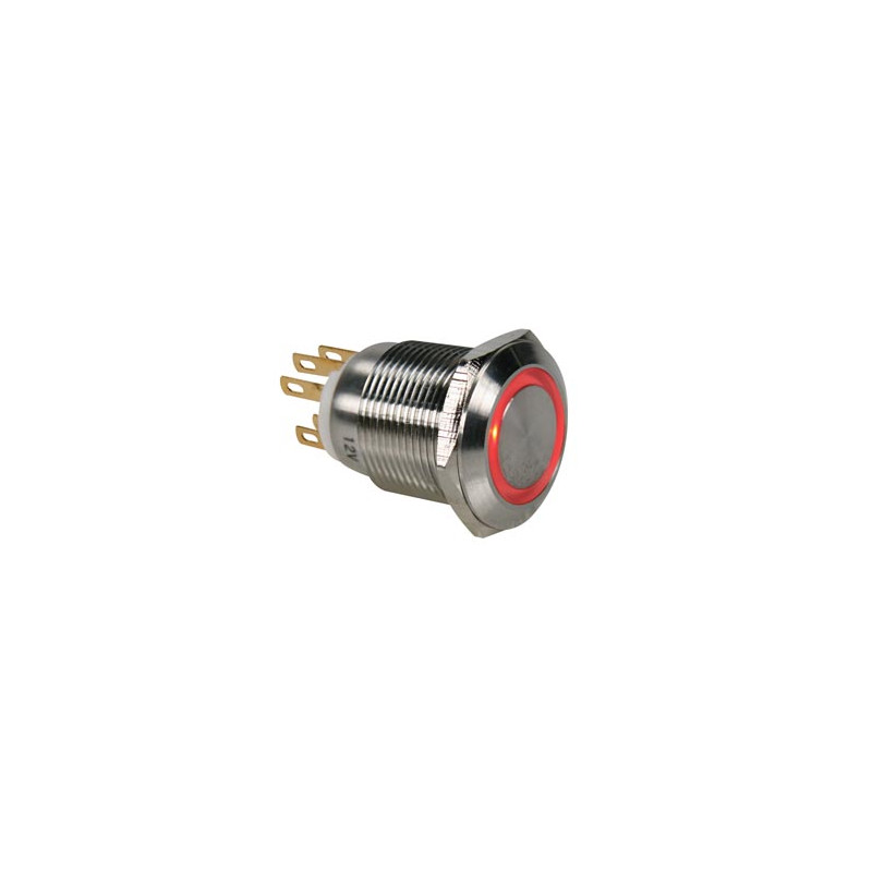 BOUTON-POUSSOIR EN ACIER INOXYDABLE SPDT 1NO 1NC - ANNEAU ROUGE - 19mm