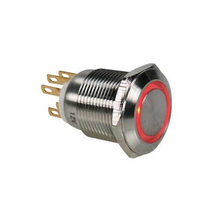 BOUTON-POUSSOIR EN ACIER INOXYDABLE SPDT 1NO 1NC - ANNEAU ROUGE - 19mm