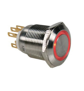 BOUTON-POUSSOIR EN ACIER INOXYDABLE SPDT 1NO 1NC - ANNEAU ROUGE - 19mm
