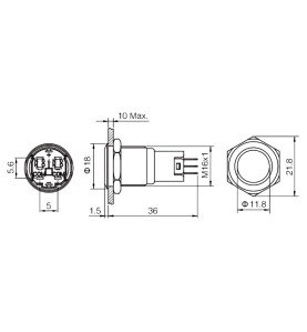BOUTON-POUSSOIR EN ACIER INOXYDABLE SPDT 1NO 1NC - ANNEAU ROUGE - 19mm