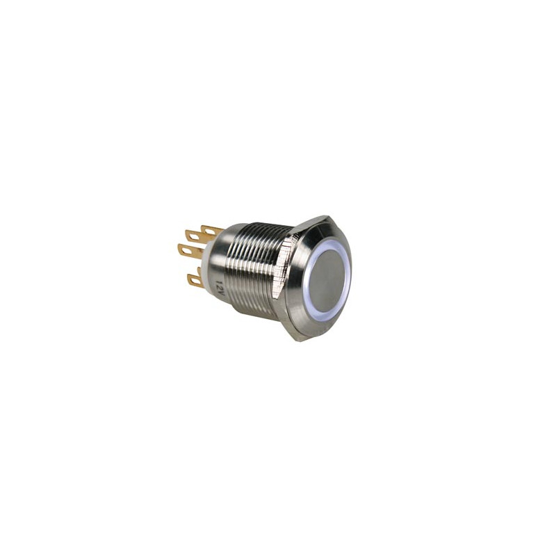BOUTON-POUSSOIR EN ACIER INOXYDABLE SPDT 1NO 1NC - ANNEAU BLANC - 19mm