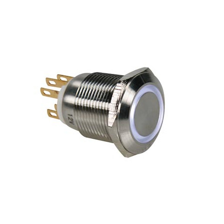 BOUTON-POUSSOIR EN ACIER INOXYDABLE SPDT 1NO 1NC - ANNEAU BLANC - 19mm