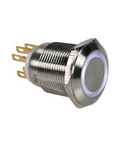 BOUTON-POUSSOIR EN ACIER INOXYDABLE SPDT 1NO 1NC - ANNEAU BLANC - 19mm