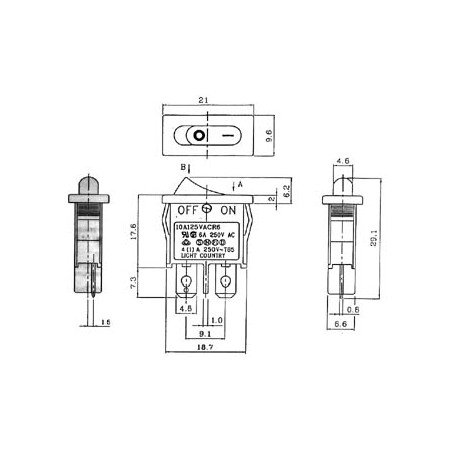 INTERRUPTEUR DE PUISSANCE A BASCULE 6A-250V SPST ON-OFF