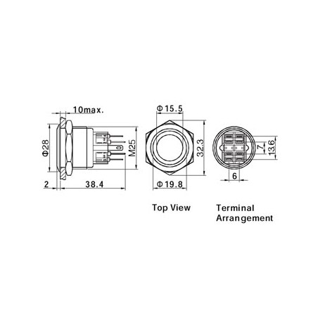 BOUTON-POUSSOIR - PLAT - ACIER INOXYDABLE - DPST 1NO 1NF