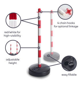Poteau en plastique pour chaîne de signalisation - rouge/blanc - 2 pcs