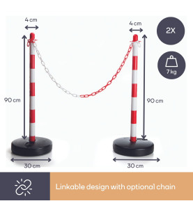 Poteau en plastique pour chaîne de signalisation - rouge/blanc - 2 pcs