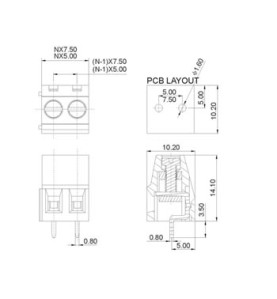 BORNIER PROFESSIONNEL, 2 PÔLES, VERT, AU PAS DE 7.5mm - Velleman
