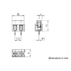 BORNIER A VIS, 2 POLES, AU PAS DE 7.5mm