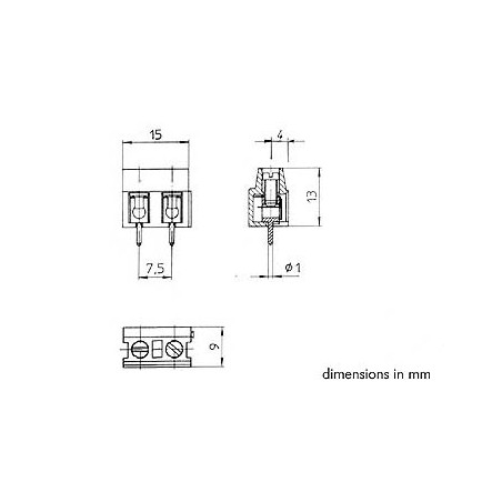 BORNIER A VIS, 2 POLES, AU PAS DE 7.5mm
