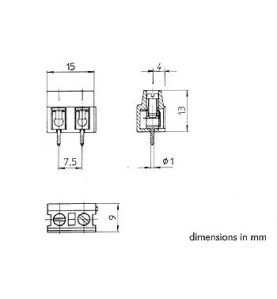BORNIER A VIS, 2 POLES, AU PAS DE 7.5mm - Velleman