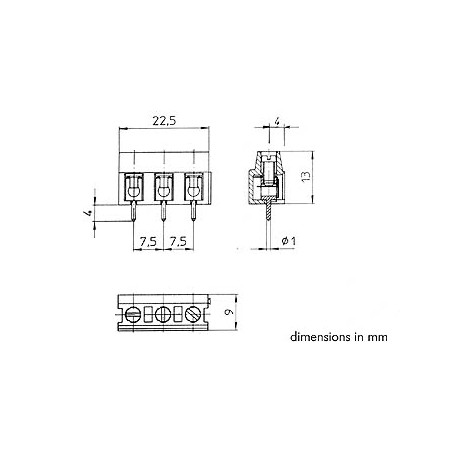 BORNIER A VIS, 3 POLES, AU PAS DE 7.5mm