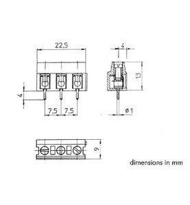BORNIER A VIS, 3 POLES, AU PAS DE 7.5mm - Velleman