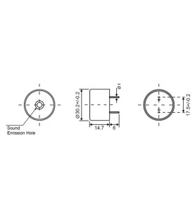 RONFLEUR PIEZO 3 - 20 VCC - ø 30.2 mm - hauteur 15 mm - pas 17.5 mm - 