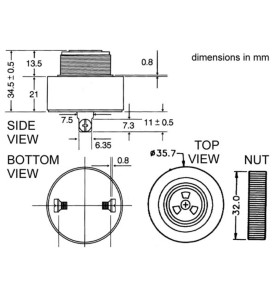 BUZZER A INTENSITE SONORE REGLABLE 3-24Vcc TYPE A VISSER - SON CONTINU