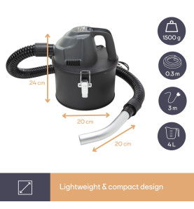 Mini aspirateur de cendres - 600W- 4L - avec tuyau flexible 0,3 m - PR