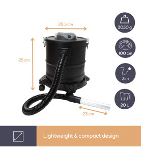 Aspirateur à cendres - 1200W- 20L - avec base roulante - PRL