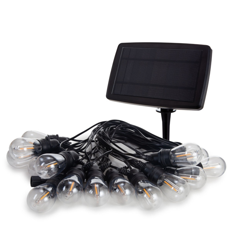 Solar LED - 15 m - 15 lampes blanc chaud - càble noir