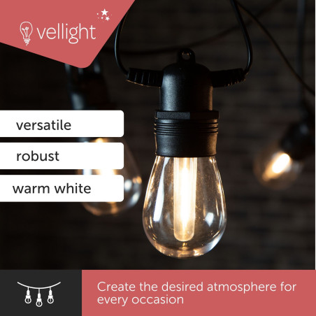 Solar LED - 15 m - 15 lampes blanc chaud - càble noir
