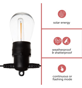 Solar LED - 15 m - 15 lampes blanc chaud - càble noir - PRL