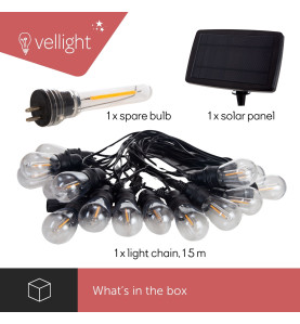 Solar LED - 15 m - 15 lampes blanc chaud - càble noir - PRL