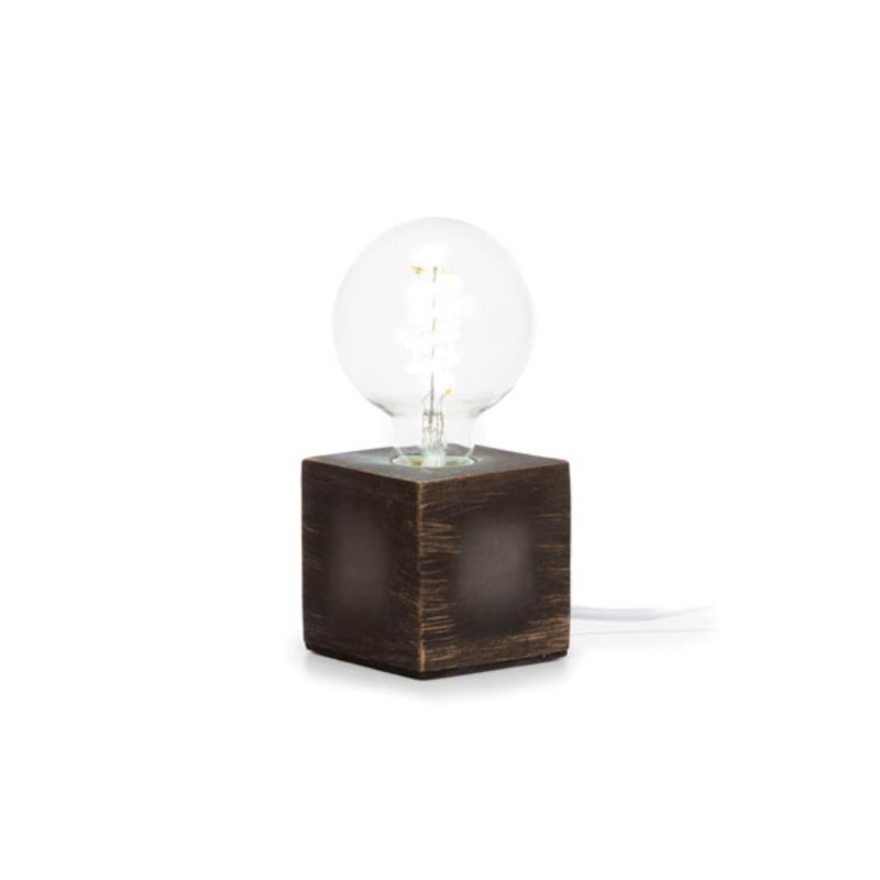 Pied de de lampe cubique - ciment noir - câble 150cm - interrupteur - E27