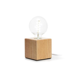 Pied de de lampe cubique - bois de chêne - câble 150cm - interrupteur 