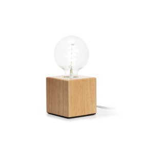 Pied de de lampe cubique - bois de chêne - câble 150cm - interrupteur 