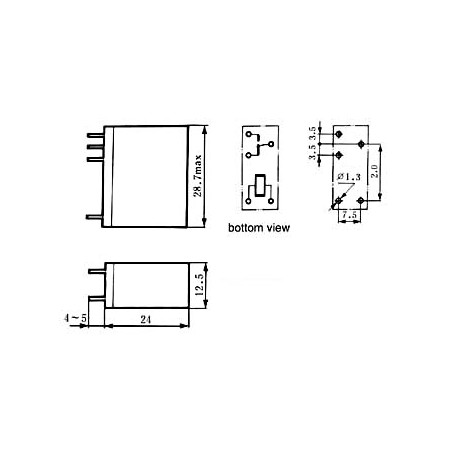 RELAIS VERTICAL 10A/30VCC-220VCA,1 x REPOS-TRAVAIL 12Vcc