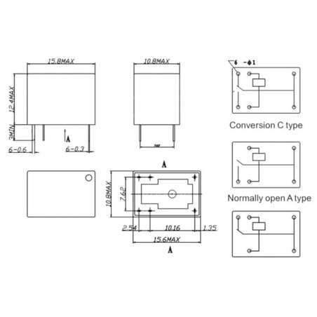 DIL RELAIS 3A/150VCA 1 x REPOS-TRAVAIL 12Vcc