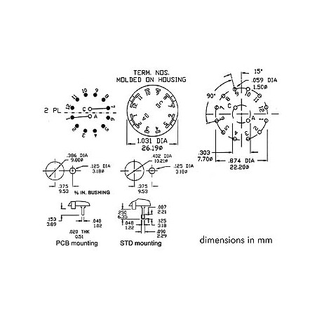 COMMUTATEUR ROTATIF 2 CIRCUITS / 6 POSITIONS - MONTAGE CI