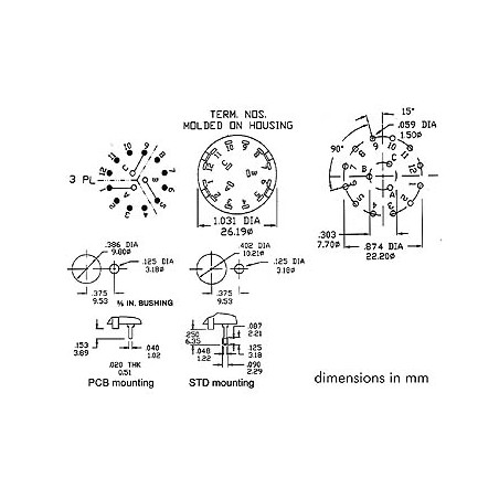 COMMUTATEUR ROTATIF 3 CIRCUITS / 4 POSITIONS - MONTAGE CI
