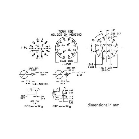 COMMUTATEUR ROTATIF 4 CIRCUITS / 3 POSITIONS - COSSES A SOUDER