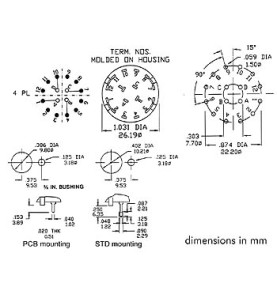 COMMUTATEUR ROTATIF 4 CIRCUITS / 3 POSITIONS - COSSES A SOUDER - Velle
