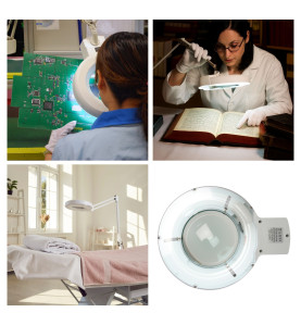 Lampe de travail de bureau avec loupe - 8 dioptries - 22 W - blanc - V