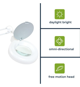 Lampe de travail de bureau avec loupe - 8 dioptries - 22 W - blanc - V