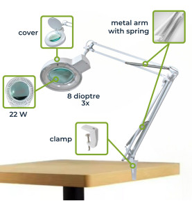 Lampe de travail de bureau avec loupe - 8 dioptries - 22 W - blanc - V