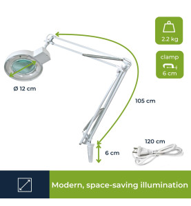 Lampe de travail de bureau avec loupe - 8 dioptries - 22 W - blanc - V