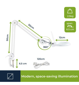 Lampe de travail de bureau à LED avec loupe - 5 dioptries - 4 W - 48 L